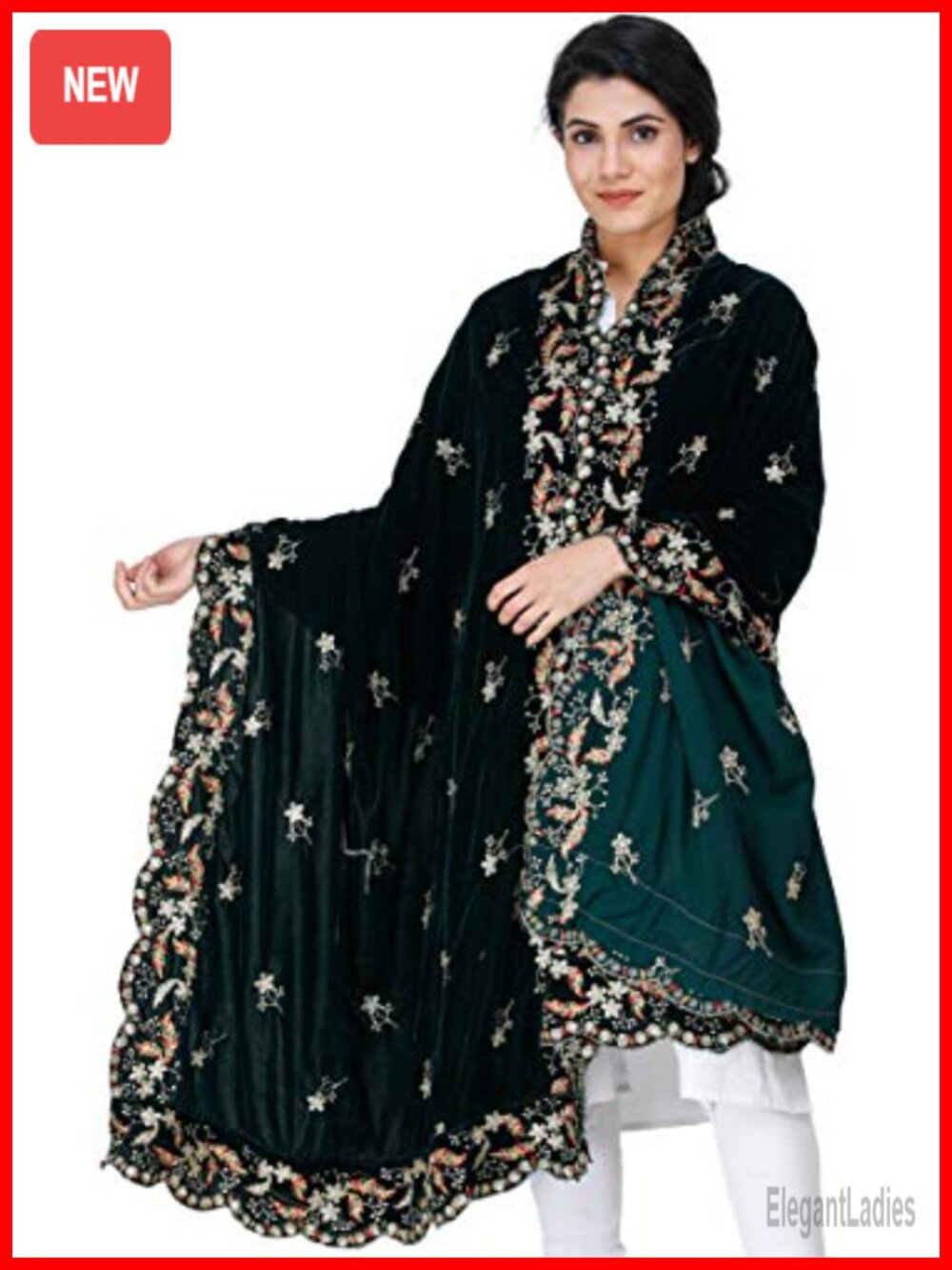 Velvet Dupatta with Embroidered Flowers and Sequins Ethnic Stole